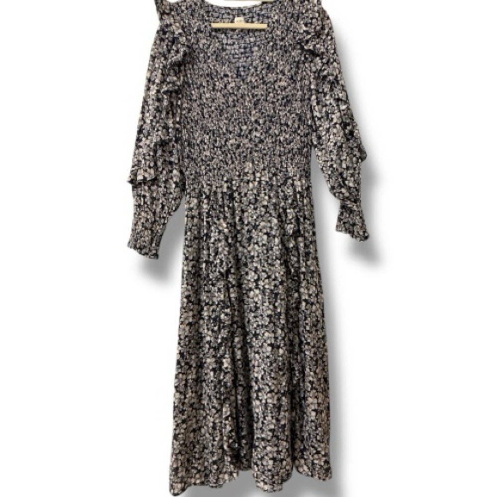 La Vie by Rebecca Taylor Giselle Smocked Midi Dress Prairie Cottage Floral Large